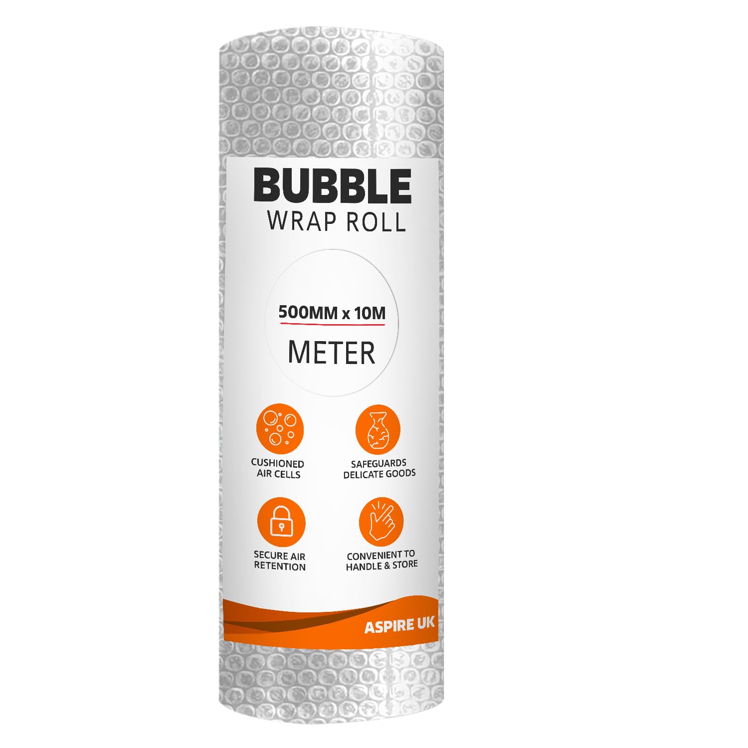 ASPIRE UK Bubble Wrap Roll for Packaging – 500mm x 10m Clear Polythene Small Air Bubble Wrap, Durable Packing Material for Shipping, Moving, Storage, Office & Warehouse Use