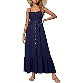 Dokotoo Womens Summer Dresses 2026 Sleeveless Spaghetti Strap Button Down Smocked Beach Vacation Long Maxi Dress with Pockets