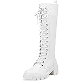 Jeossy Women's Knee High Combat 9603 Boots, Tall Platform Chunky Heel Boots Wide Claf