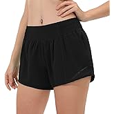 Aurefin High Waisted Athletic Shorts for Women, Womens Plus Size Running Workout Shorts with Liner and Zip Pocket 4 inch