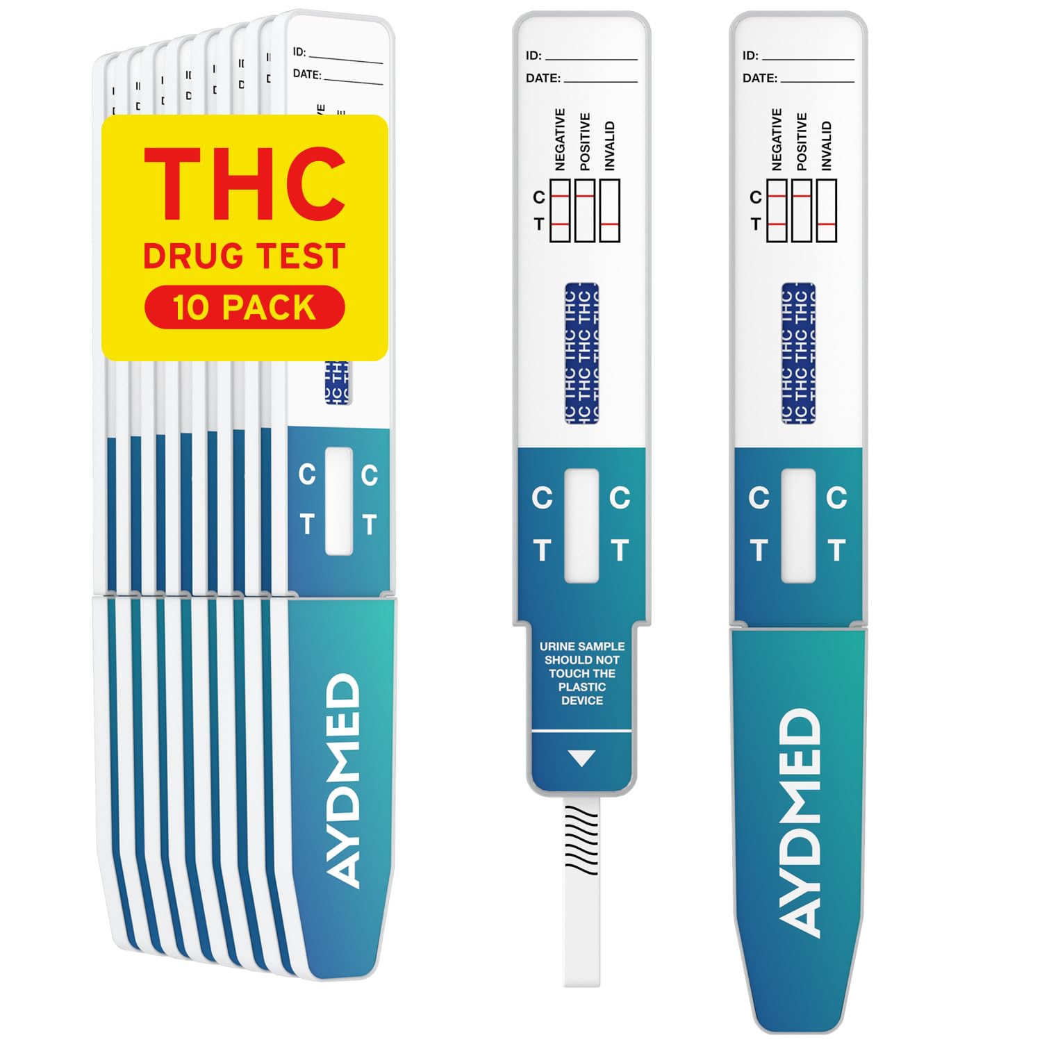 10 x AYDMED Cannabis Drug Tests | Drug Testing Kits for Urine Screening of Cannabis Drug Use | Drug Tests for Marijuana, Weed, THC | 50ng/mL Sensitivity | 99% Accuracy | CE Certified