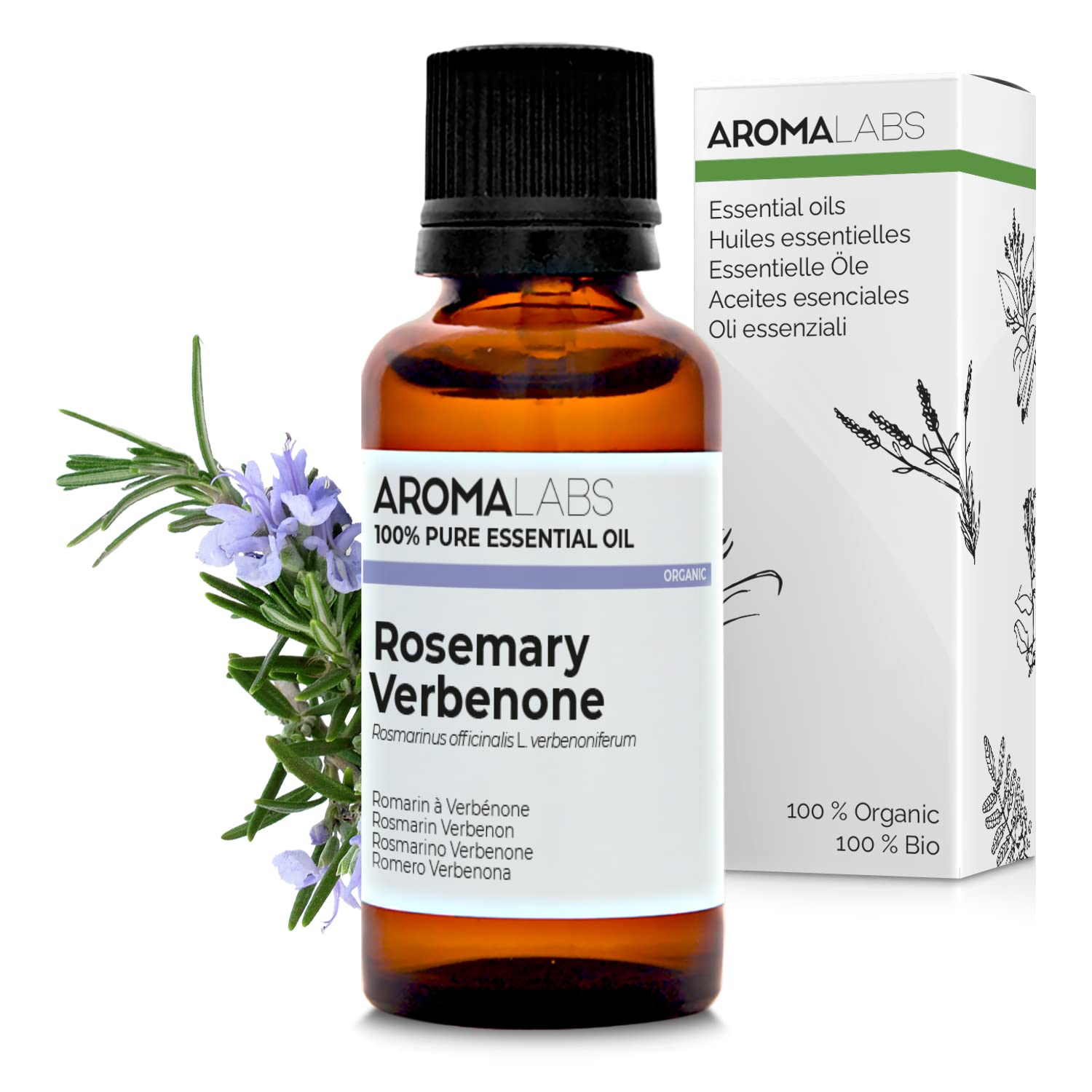 BIO - Rosemary VERBENONE Essential Oil - 30mL - 100% Pure, Natural, Chemotyped and AB Certified - AROMA LABS (French Brand)