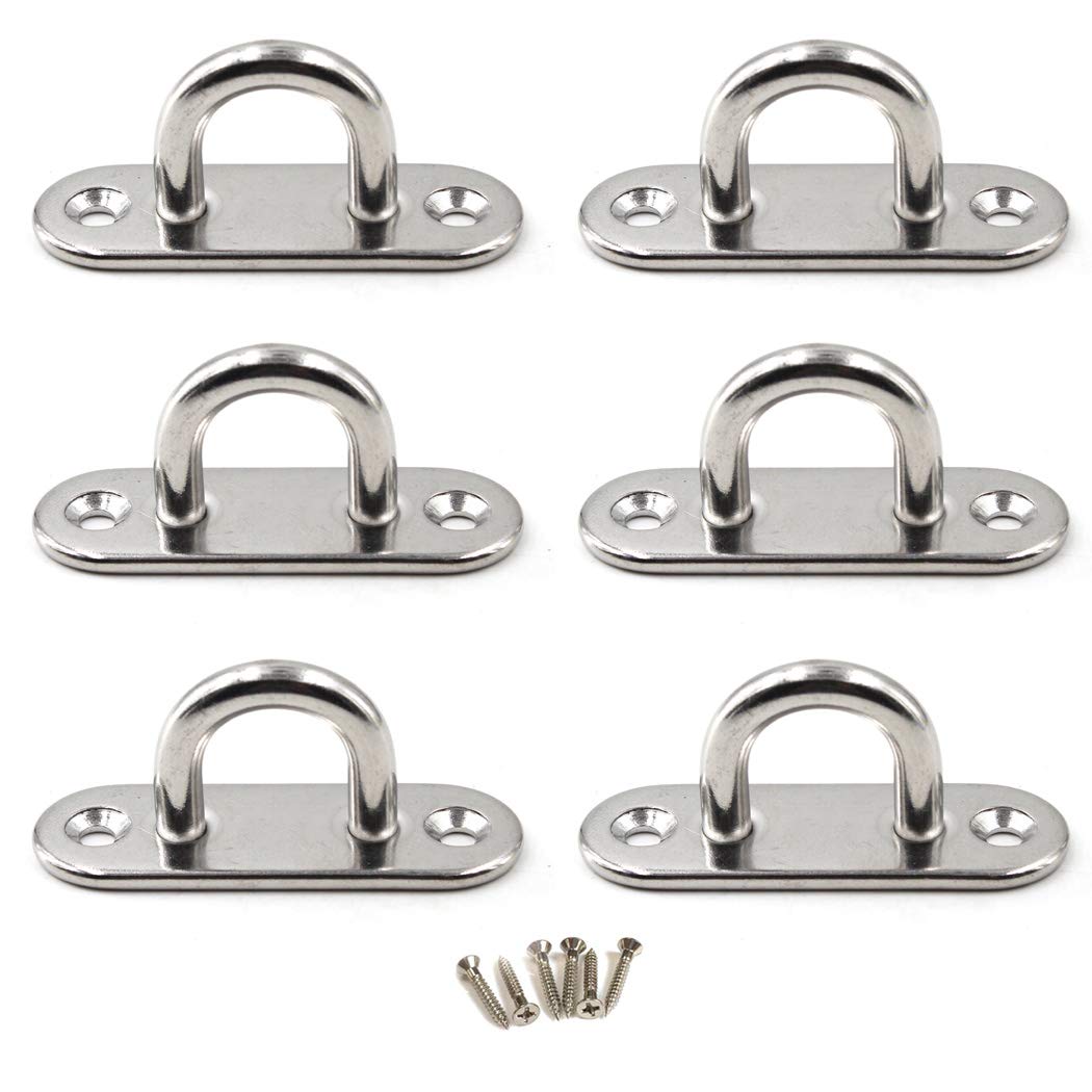 M5 Ceiling Hook Pad Eye Plate 304 Stainless Steel Wall Mount Hook Heavy Duty for Hanging (Pack of 6,Screws Included)