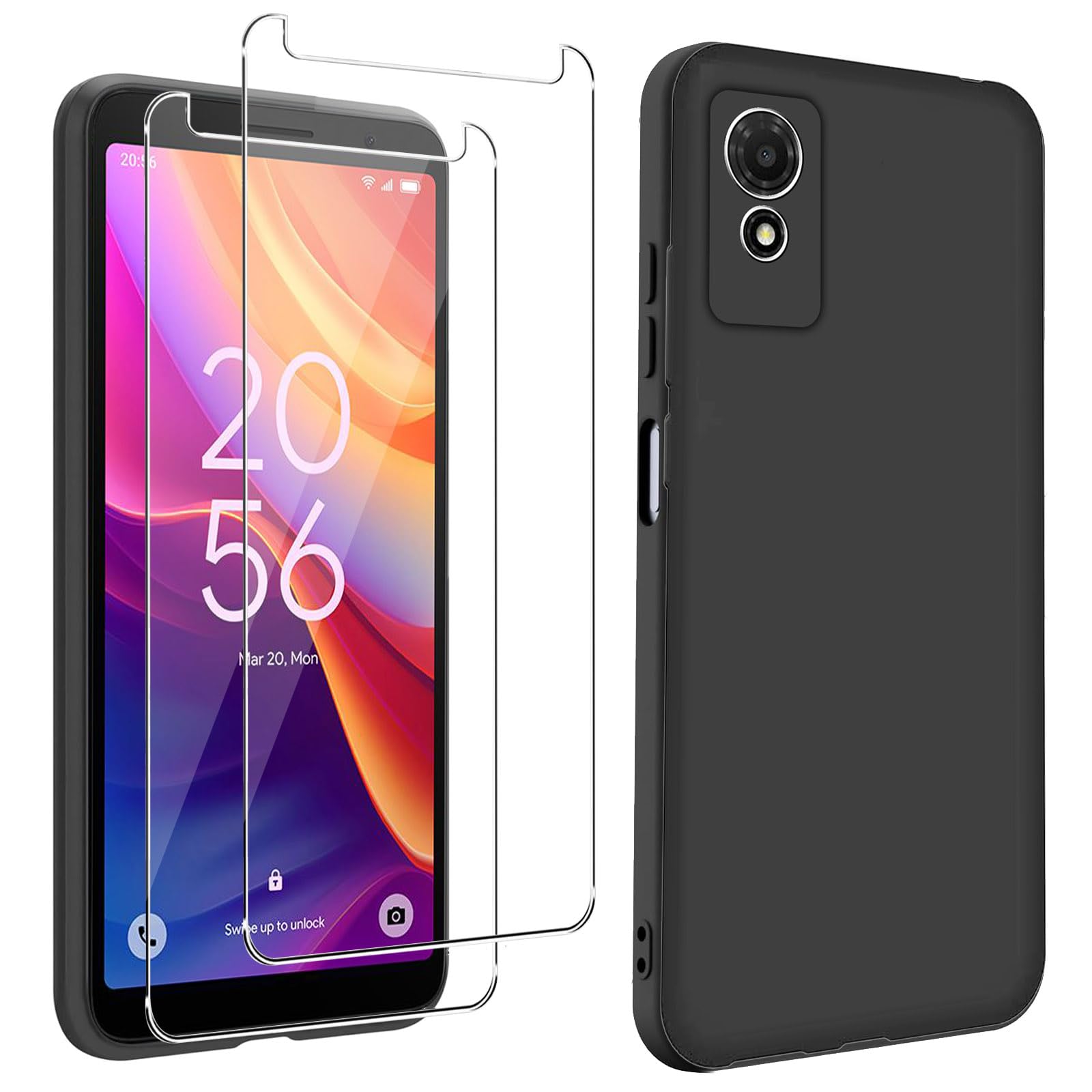 KZIOACSH Case for TCL 501, Flexible Ultra Slim Drop Protection Anti-Scratch Rugged Phone Cover Silky-Soft Touch Matte TPU Shockproof Bumper Cover with 2 Tempered Glass Screen Protector for TCL 501