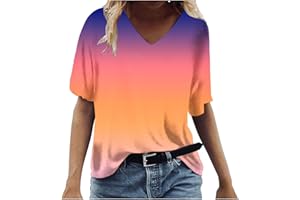 COJCOIHN Womens V Neck Gradient Color Sleeve Summer Tops V Neck Short Sleeve Tshirts Tunic Shirts Soft Blouse Plus Size.S-5XL