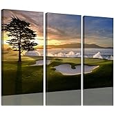 Pebble Beach Golf Course Wall Art Pictures Golf Wall Decor for Living Room Bedroom Home Decorations Golf Course Posters Framed Artwork Canvas Prints Ready to Hang(12''W x 24''H x3)