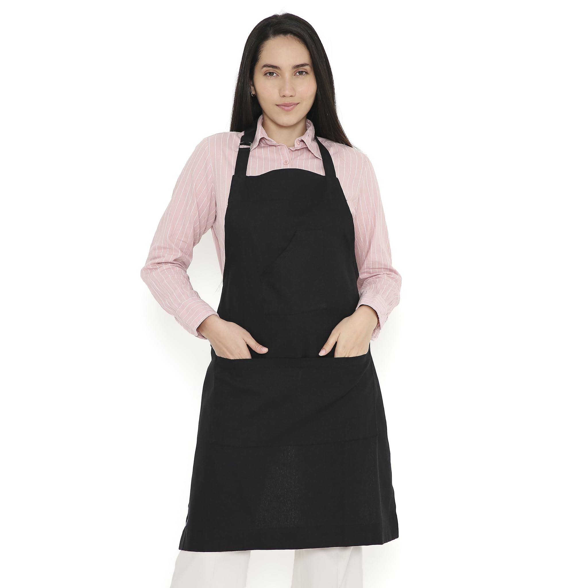 Encasa XO Adjustable Kitchen Cotton Apron With Pockets & Towel Holder Of Size 68x85 cm (Full Black) for Men & Women Chefs For Cooking & Baking in Home, Restaurants & Barbeque