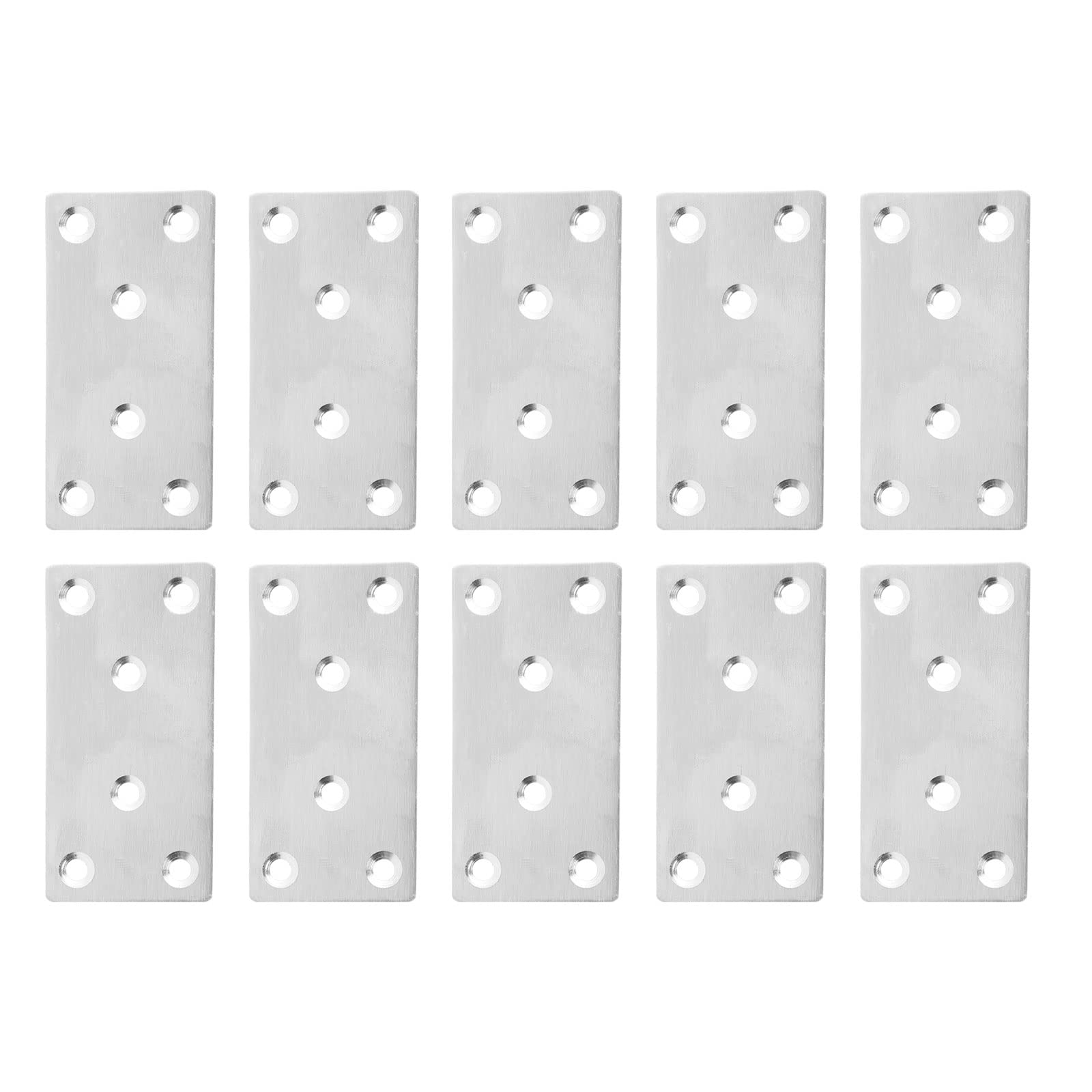 DTGN 80x40x2mm(LxWxT) Flat Straight Brace Plate -10Pack- Good for Furniture Repairing - Stainless Steel Brace Plate - Silver Tone
