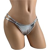 Silver G-String Bikini Thong Micro Bottom Low Rise Metallic Extreme Double Straps Swimwear Exotic Dancewear Pole Wear Skimpy Swimsuits