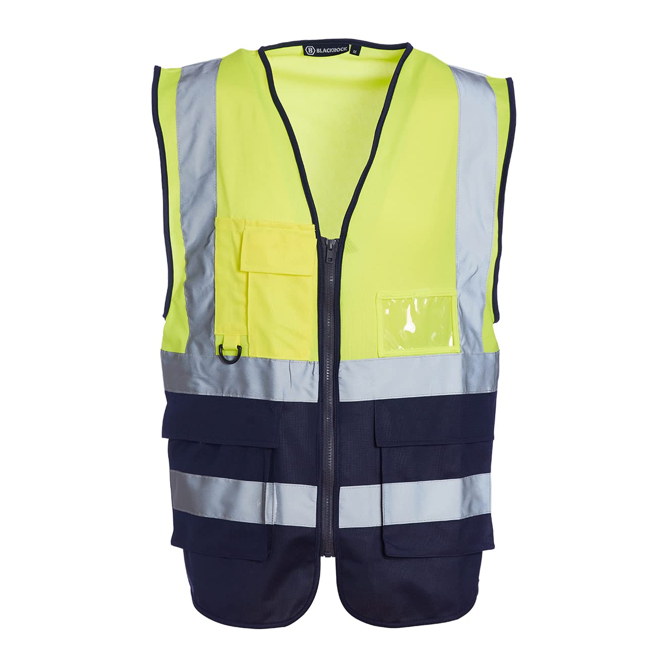 Blackrock Yellow & Navy Premium Hi Vis Vest With Pockets, ID Pouch & Key Loop, Mens Womens Reflective High Vis Vests With Secure Zip, Safety Vest Security Clothing, Fully EN Certified - Size Medium