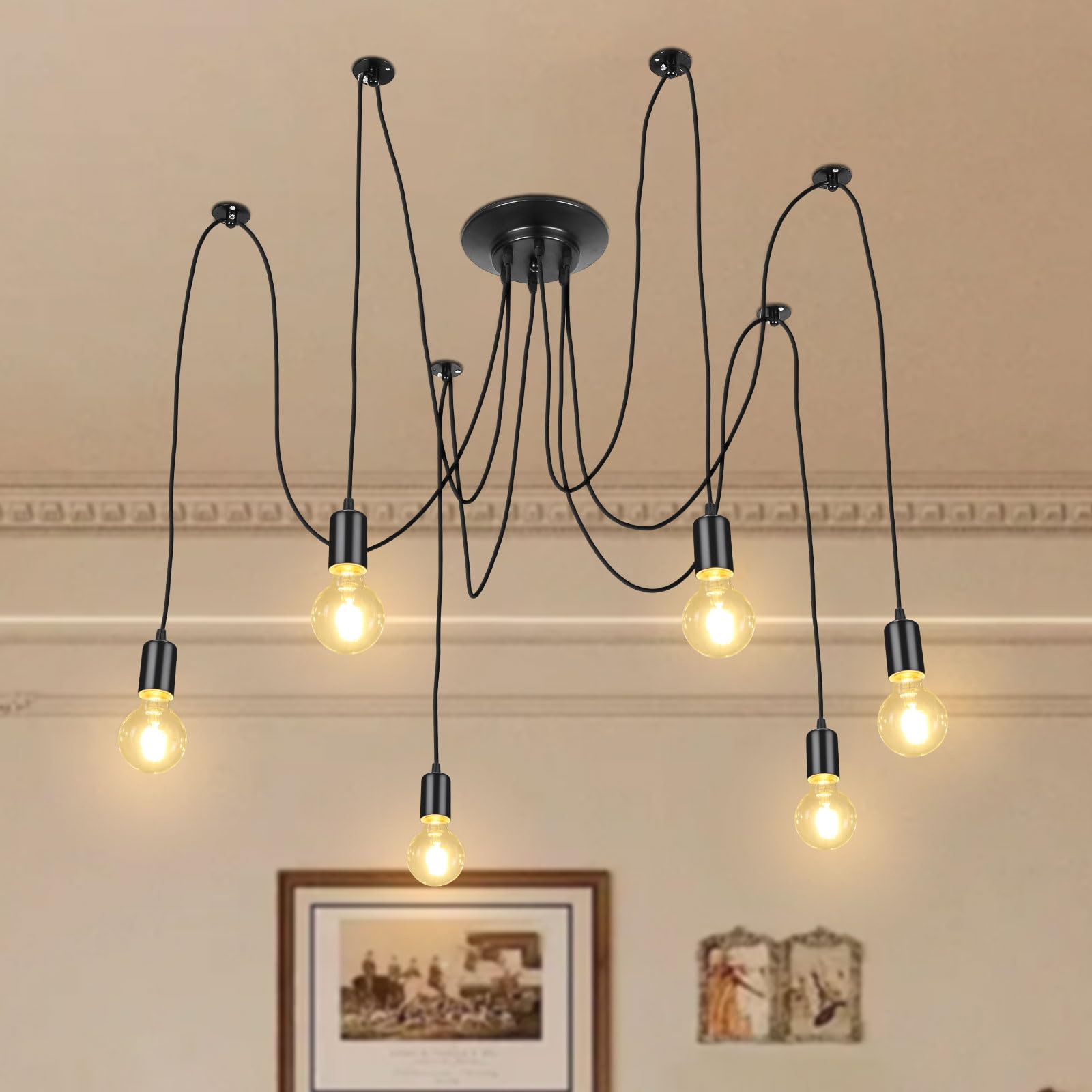 Lightess 6 Lights Spider Lights Pendant Light,Industrial Hanging Ceiling Multiple Pendant Light DIY Chandelier Pendant Lighting Kit for Kitchen Living Room(Bulb NOT Included)