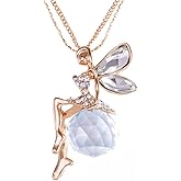 Alilang Womens Silver Tone Pink Enamel Clear Crystal Rhinestone Pixie Fairy Angel Pendant Necklace