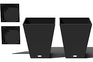 Veradek Nobleton Indoor/Outdoor Wide Square Planter (Black, 22 inch - 2 Pack with 2 Saucer Trays)