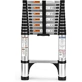 SocTone Telescoping Ladder, Stabilizers, Extension Ladder(12.5FT Standard) | Portable Telescopic RV Ladder for Outdoor Camper Trips Motorhome with Tool Platform