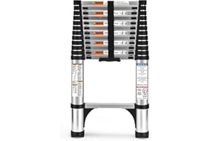 Telescoping Ladder, SocTone 12.5 FT Aluminum Lightweight Extension Ladder with 2 Triangle Stabilizers, Heavy Duty 330lbs Max 