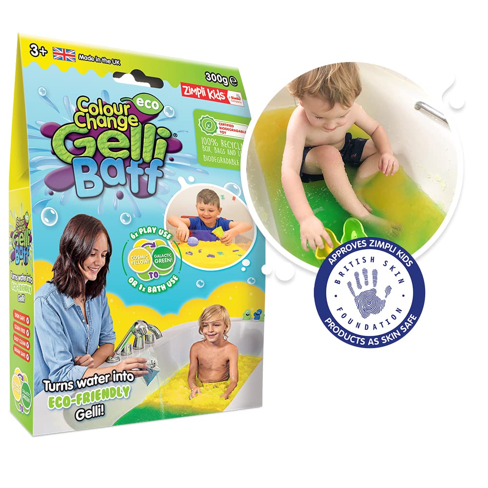 ZIMPLI - Eco Colour Change Gelli Baff Yellow to Green, 1 Bath or 6 Play Uses, Great Eco Friendly Gift Idea For Boys and Girls 4 5 6 7 8 9