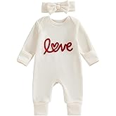 Amnnchya Newborn Baby Girl Valentines Outfit Cute Love Romper Waffle Long Sleeve Ruffle Jumpsuit Infant Girls Spring Clothes