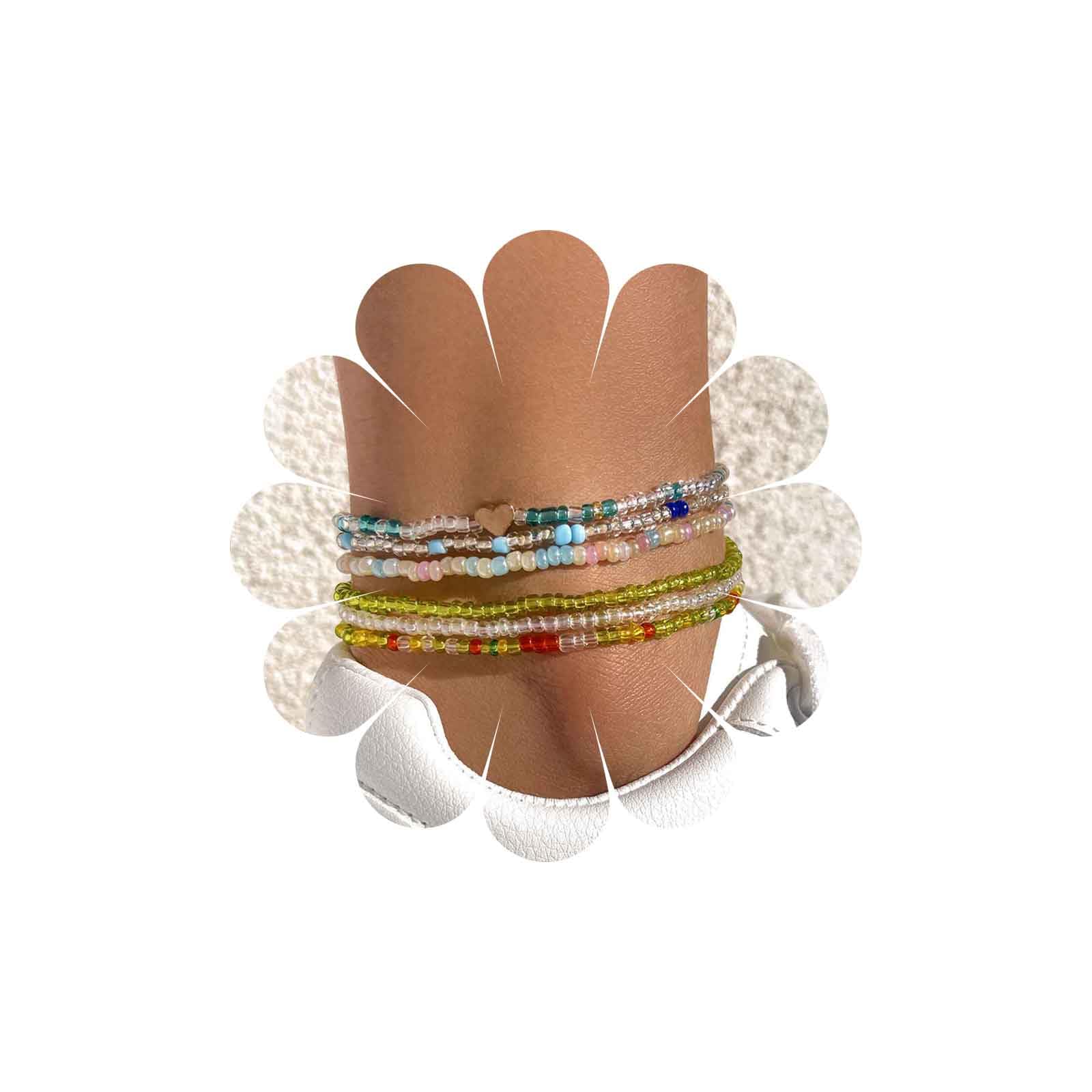 Wendalern Boho Beaded Ankle Bracelets Handmade Multicolor Seed Bead Anklets Adjustable Stretch Heart Ankle Chain Beach Waterproof Anklet African Foot Jewelry for Women and Girls(6Pcs)