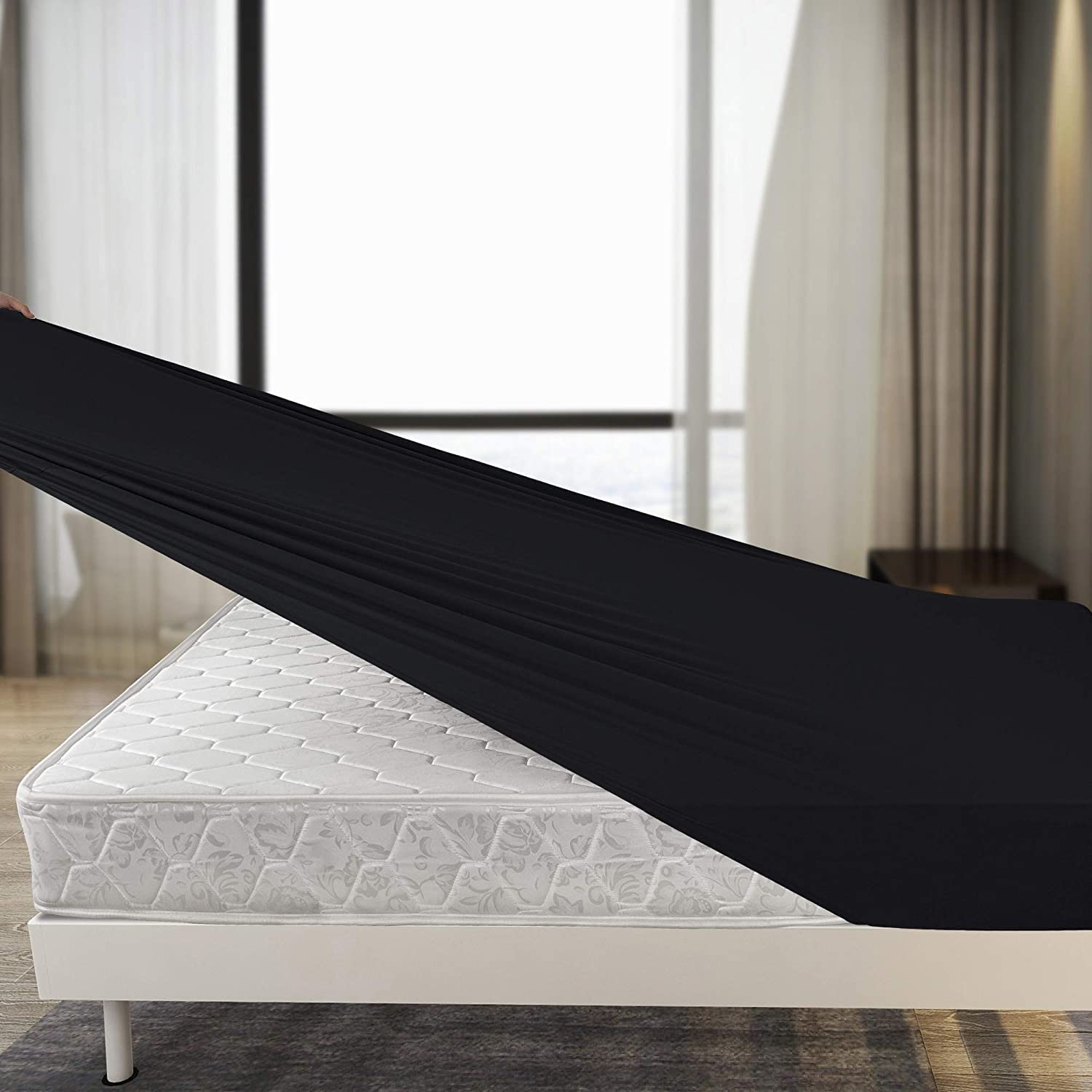 Family Bedding Cotton Thick Jersey Super King Bed Fitted Sheet, 180 cm x 200 cm, Black — image 1