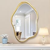 Jesantab Irregular Wall Mirror, 24"X36" Gold Asymmetrical Bathroom Vanity Mirror, Framed Cloud Mirror for Washroom, Bedroom, Entryway