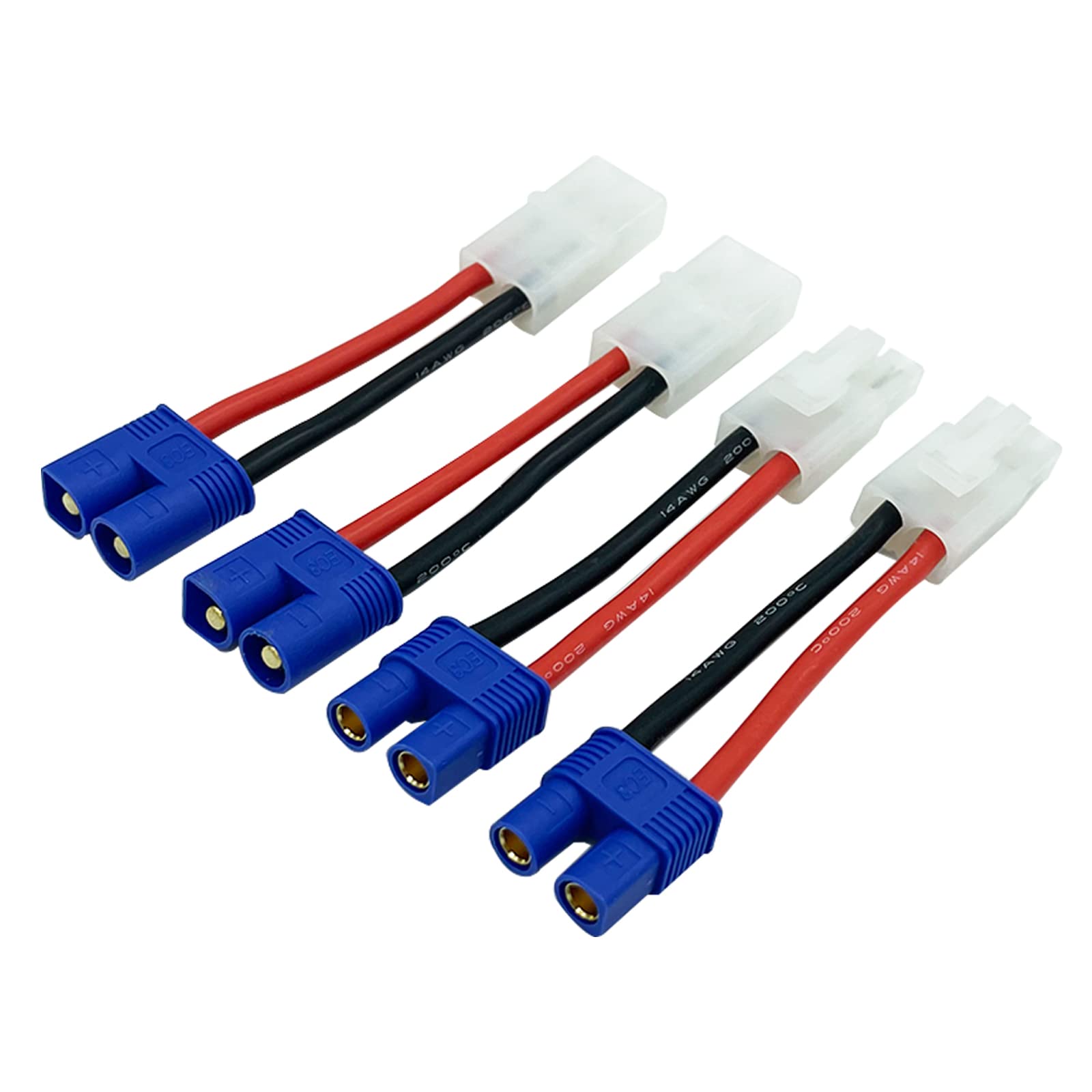 2Pairs Tamiya Connector to EC3 Plugs Adapter Male Female w/14AWG Gauge Silicone Cable Wire for RC Lipo Battery Charger ESC