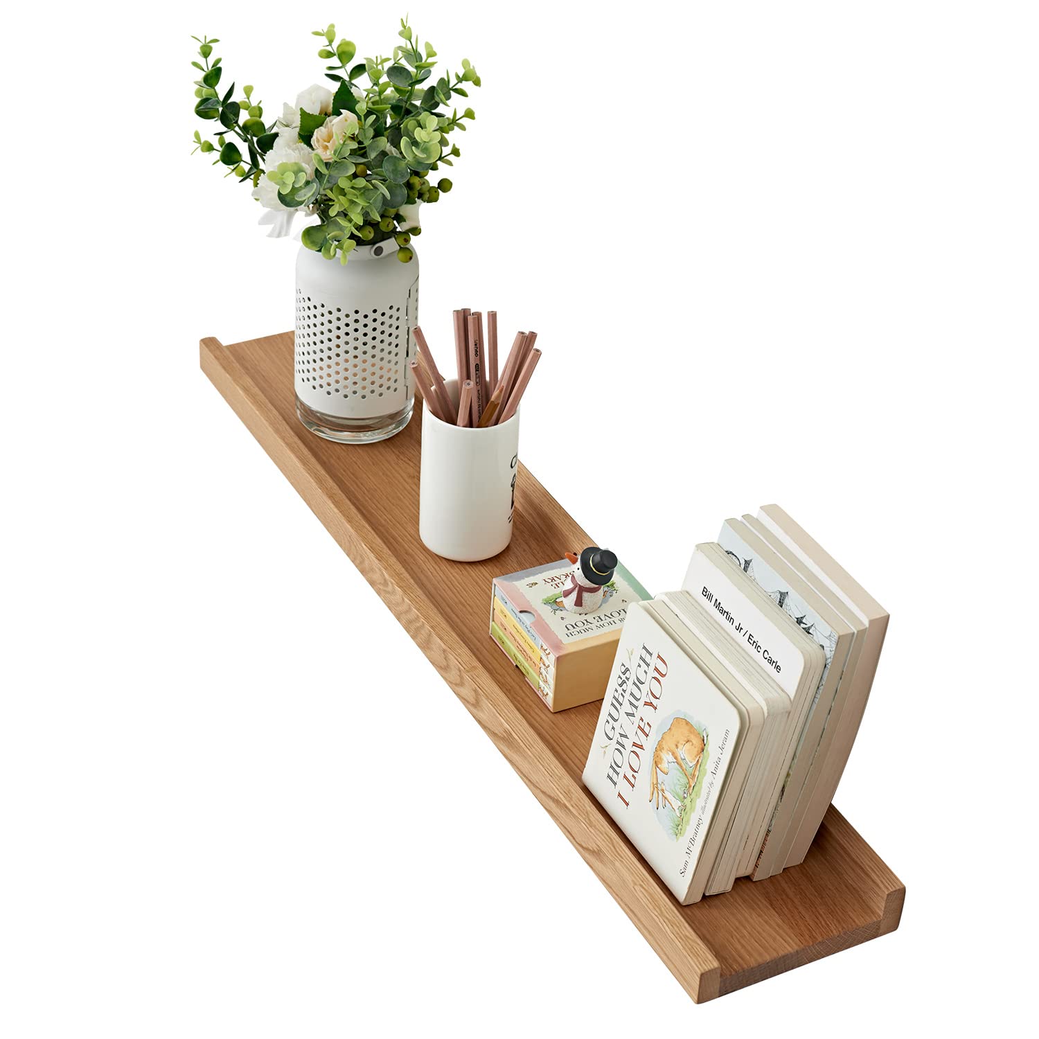 OAKERLAND Wooden Floating Shelves for Wall, 32inch Solid Oak Picture Ledge Shelf Wall Mounted Oak Display Shelf for Home,Office,Bedroom,Living Room,Bathroom,Kitchen