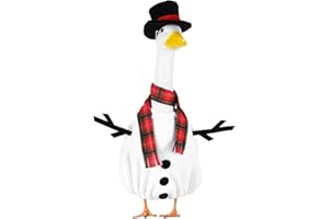 EKOREST Christmas Winter Porch Goose Outfits for 23 Inch Lawn Statue, Snowman with Red Scarf Costume for Plastic/Cement Statue, Duck Sculpture Clothes for Yard Patio Xmas Decoration