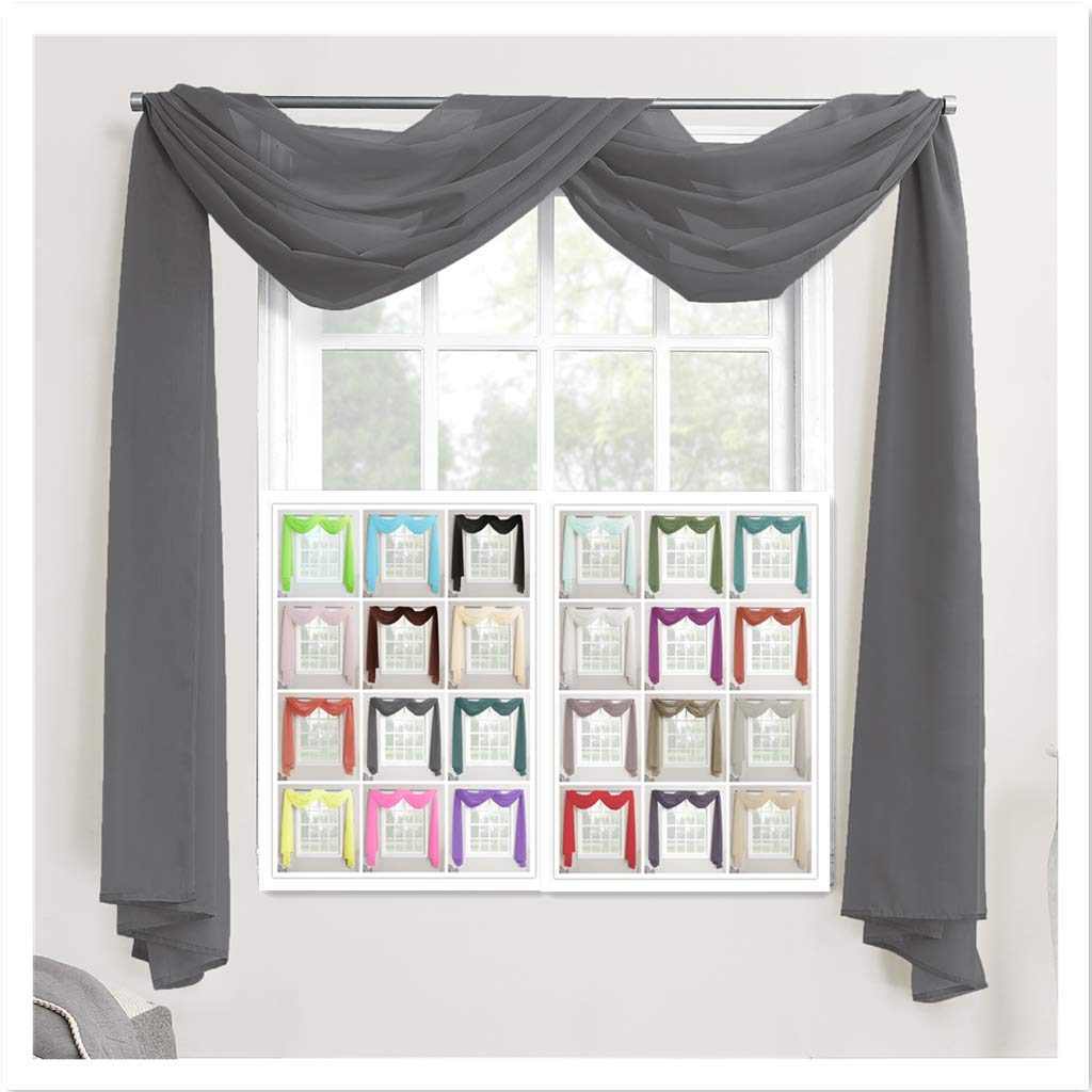 Megachest TAILORED VOILE WINDOW SCARF PELMET 26 color choices (dark silver, 56"X118"X1 Panel)