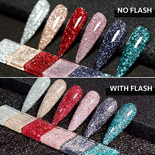 GAOY Reflective Glitter Gel Nail Polish Set of 6 Colors Including Pink