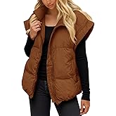 Tankaneo Womens Quilted Puffer Vest Casual Stand Collar Cap Sleeve Coat Zip Loose Fit Warm Outerwear