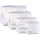 SOMIER 4 Size/Pack Waterproof Clear Toiletry Bag, TSA Approved Zippered Carry on Pouch, Portable Travel PVC Cosmetic Makeup Bag Organizer for Vacation Bathroom