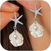 Starfish Earrings for Women Pearl Seashell Gold Dangle Ocean Summer Beach Outfits for Women Fashion Accessories