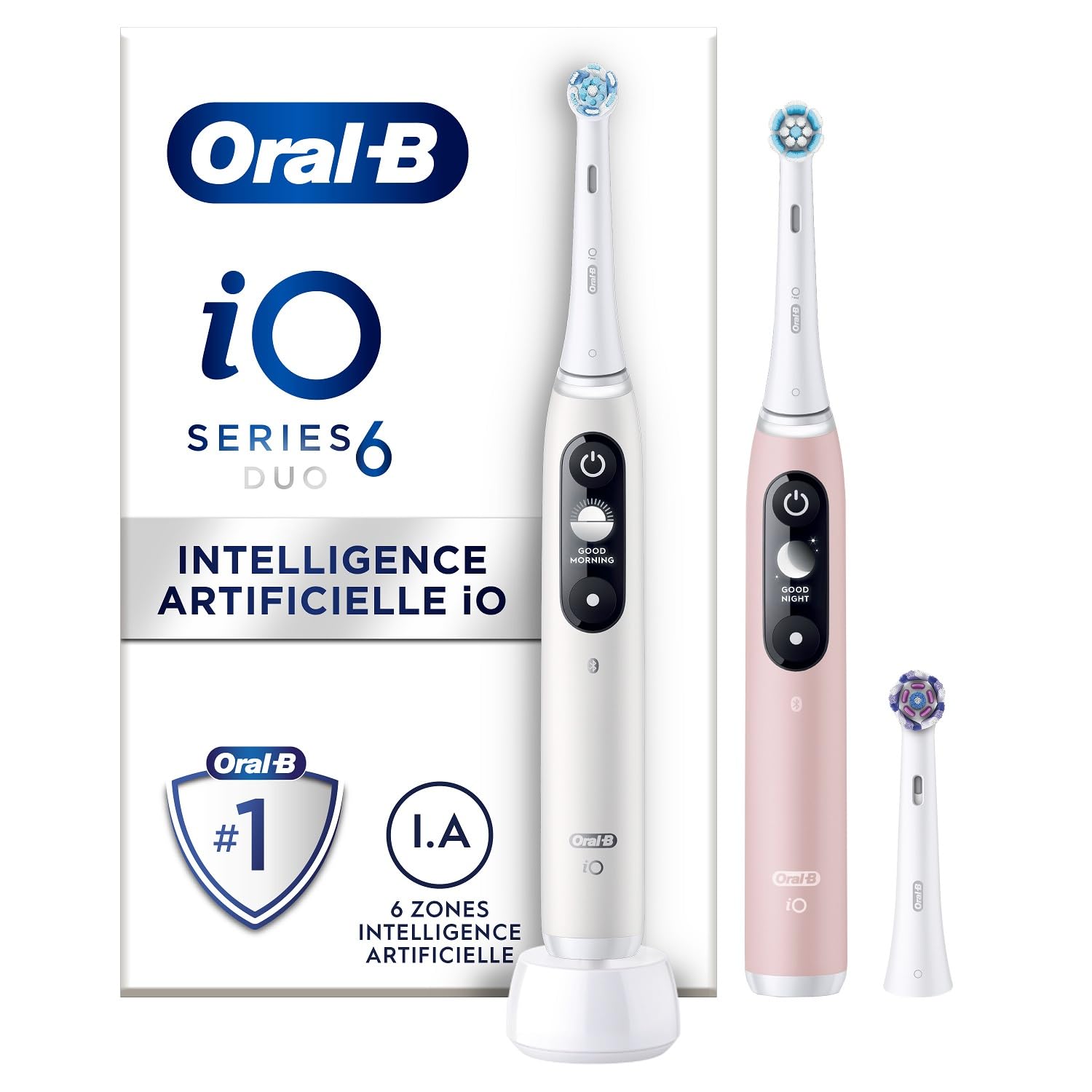 Oral-B iO 6 Duo Brosses A Dents Electrique Rose Et Blanche, 6 Modes De Nettoyage Avec Soin Des Gencives, Douceur, Blancheur, Conseils De Brossage, 3 Brossettes Oral B De Rechange, Chargeur