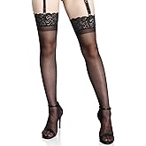 GARGALA Plus Size Sheer Thigh High Stockings for Women lingerie Garter Belt with Sexy Lace Top