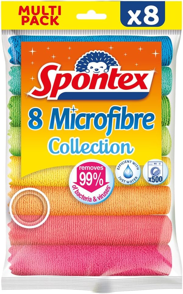Spontex Microfibre Cloths 8 Pack 30x30cm Multi-Purpose Dusters Dish Kitchen