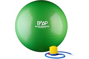 Black Mountain Products Exercise Stability Yoga Ball, Foot Pump, Ball Plug, Plug Puller, 2000 Lbs Static Weight Capacity Antiburst
