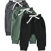 Yoawdats Baby Boys' 3-Pack Pull-on Jogger Pants Knit Pants Classic Fit Elastic Waist Kids Toddler Pants Multipacks Long Pants