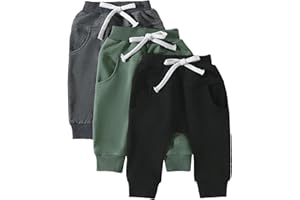 Yoawdats Baby Boys' 3-Pack Pull-on Jogger Pants Knit Pants Classic Fit Elastic Waist Kids Toddler Pants Multipacks Long Pants
