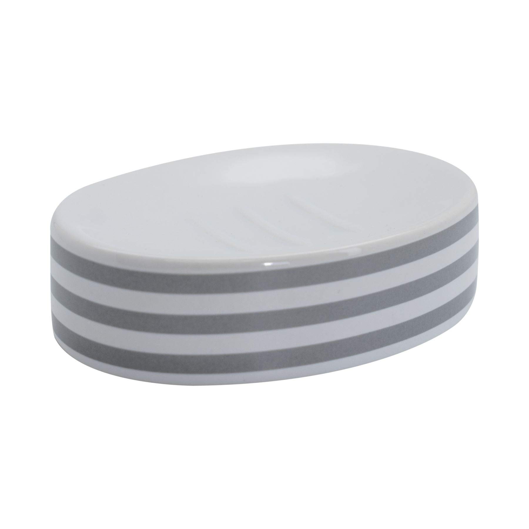 Harbour Housewares Soap Dish - Glazed Ceramic Bathroom Sink Holder Saver - Grey Stripe