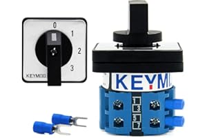 Keymoo 20A Rotary Changeover Switch 660V 4 Position 2 Poles 8 Terminals,Universal Selector Switch with Blue Fork Terminals IP65 CE 20/0-3.2
