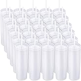 Mimorou 30 Pack Skinny Tumbler with Lids and Straws 16 oz Matte Colored Acrylic Tumblers Double Wall Plastic Tumbler Cups Skinny Travel Cup Reusable Cup for Parties Birthday Home Office(White)