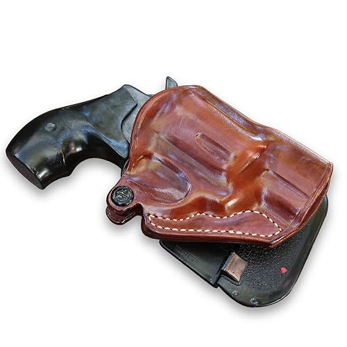 Premium Leather OWB Paddle Holster Open Top Fits, Smiht & Weeson 442 642 Revolver 38 Special 1 875 Barrel Right Hand Draw Brown Color 1128