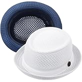 2Pcs Summer Mesh Pork Pie Hat Beach Party Fedora Cap Boater Porkpie Breaking Bad Flat Hat for Men Women Straw