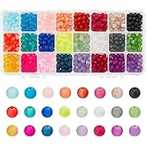PH PandaHall 1560pcs 24 Color Frosted Glass Beads for Jewelry Making, 6mm Candy Color Frosty Beads Matte Loose Spacer Beads for Friendship Bracelets Necklace Earring Jewelry Making