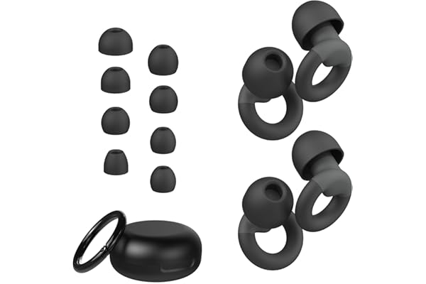 JUSTRVN Ear Plugs for Sleeping, 2 Pairs of Reusable Earplugs for Noise Reduction 25dB-30dB with 8 Ear Tips, Soft Hearing Prot