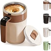 Automatic Stirring Coffee Cup with Temperature Display, Rechargeable Self Stirring Mug, 0.11gal Electric Coffee Mug with Lid - Rechargeable for Hot Coffee, Protein Shakes & Milk (Brown)