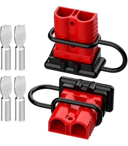 Conectores Anderson 50A 600V | Pack De 2 Unidades | Con Cable 10AWG Y Terminales En Anillo | Para Baterías De Coche, Carretillas Y Autocaravanas
