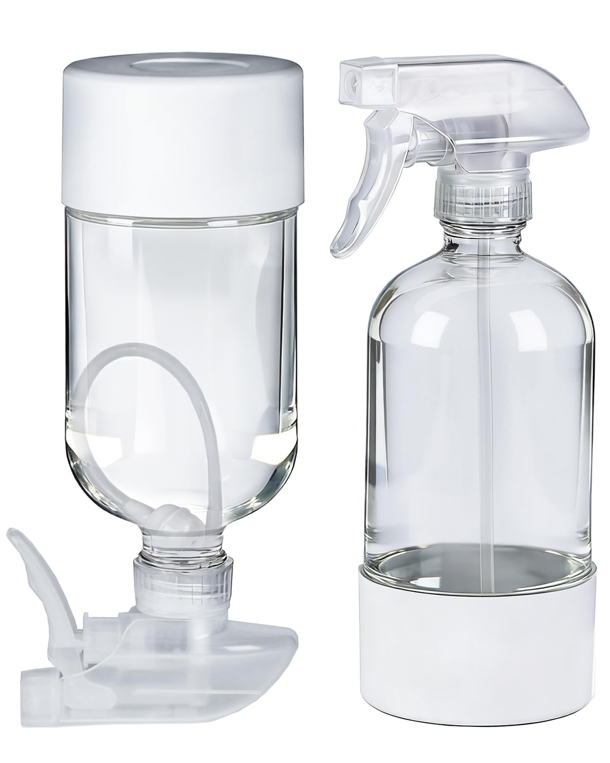 Photo 1 of 2 Pack 360° Glass Spray Bottles with Silicone Sleeve, 16 oz Empty Refillable Containers with Adjustable Spray Nozzles, Spray Bottles for Hair, Cleaning Solutions and Plants White