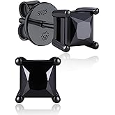 MomentWish Black Moissanite Stud Earrings, Moissanite Earrings for Women Men, D Color VVS1 Simulated Diamond 925 Sterling Silver Solitaire/Halo Studs