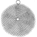 316 Stainless Steel Cast Iron Skillet Cleaner Cast Iron Scraper Chainmail Scrubber for Cast Iron Pans, Pre-Seasoned Pans, Gri